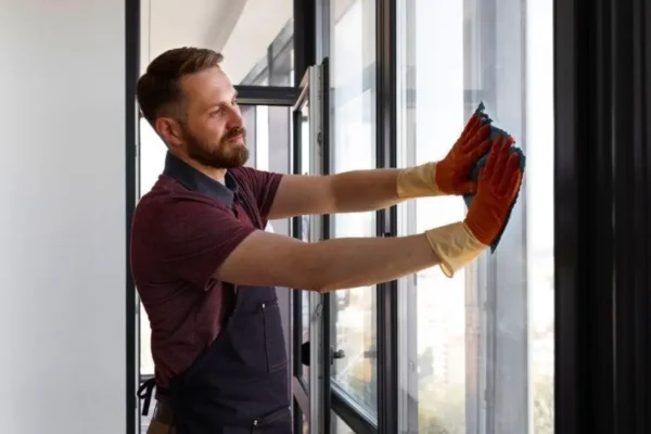 Fenster mit Mikrofasertuch reinigen